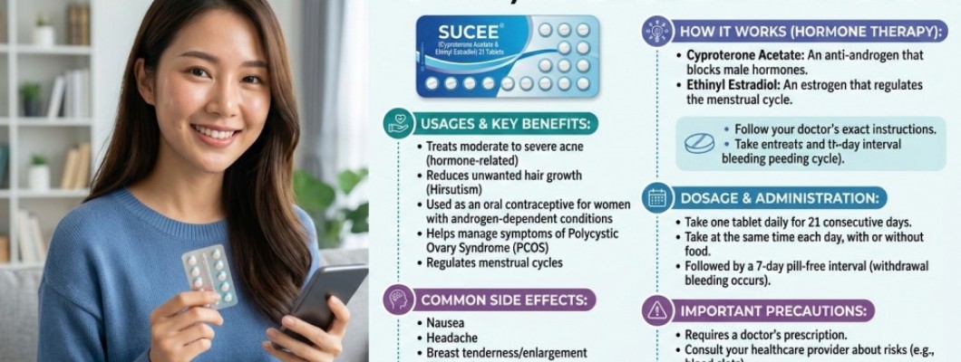 Sucee (Cyproterone Acetate & Ethinyl Estradiol) 21 Tablets – Uses, Benefits, Dosage, Side Effects & Complete Guide
